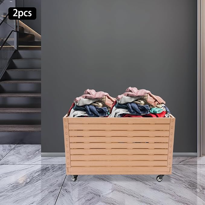 Collapsible Rolling Crate on Wheels, Heavy Duty Foldable Storage Bin(2PCS) | 440lbs Capacity Plastic Furniture Moving Dolly Cart for Travel Shopping