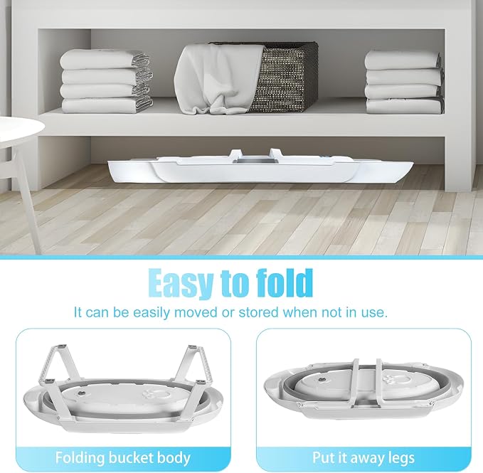 2-in-1 Foldable Dog Bathtub with Stand - Portable Dog Bath Tub for Small Medium Dogs up to 15kg, Adjustable Height Pet Bathing Station with Drain Hole&Storage Rack for Indoor Outdoor (White)