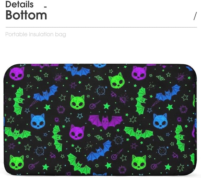 Insulated Lunch Cooler Bag with Handle, Neon Witch Bats | Leakproof Snack Tote, Cute Food Storage Bag, for Drinks Fruits Meals, Portable and Reusable