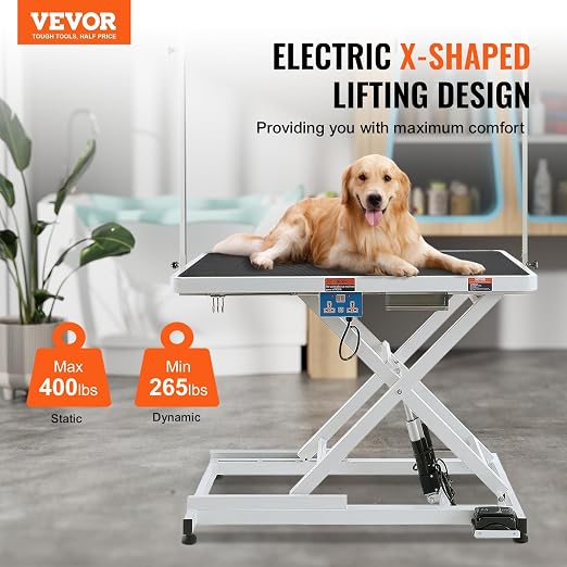 VEVOR 50 Inch Pet Grooming Table, Heavy Duty for Large Dogs, Height Adjustable, Anti Slip Tabletop, Grooming Arm Included, Max Load 400LBS