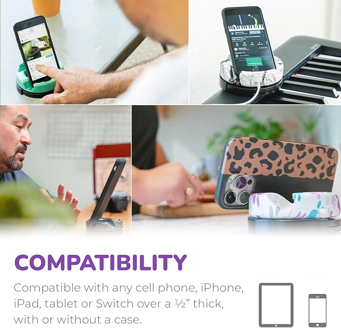 Plus+ Ultra Phone Stand (Swivel Base) - Portable Mount Accessory - Charging Port Access - Compatible with Tablet, iPhone & Most Smartphones (Oak)
