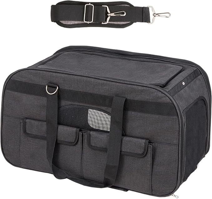 Happybuy Cat Carrier with Wheels, Rolling Pet Carrier with Telescopic Handle and Shoulder Strap, Dog Carrier for Pets up to 35 lbs, Includes Folding Bowl, Black