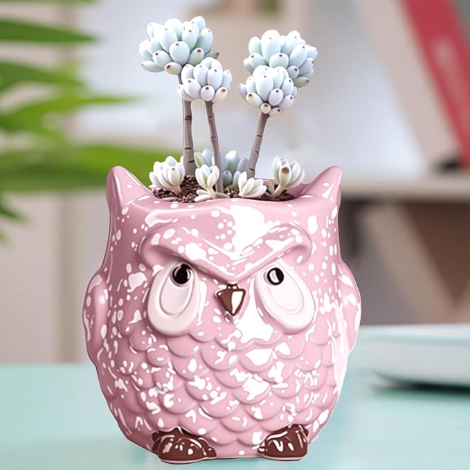 Ceramic Owl Shaped Pen Pencil Holder for Desk Decoration Accessories Owl Decor Makeup Brush Pen Cups Succulent Plant Pot Office School Ideal Gifts for Women, Mom or Birthdays