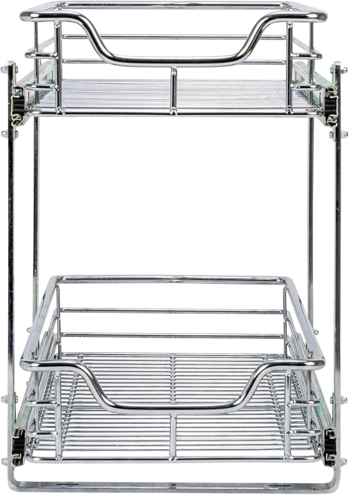 Household Essentials Chrome-Plated Steel Dual-Tier Pull-Out Organizer
