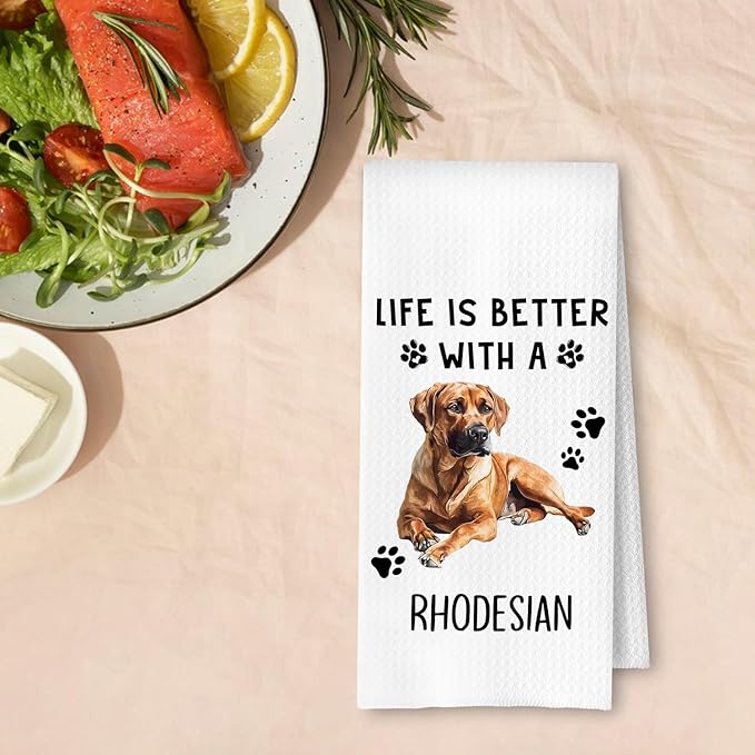 Rhodesian Ridgeback Gifts Kitchen Towels, Ridgeback Dog Lover Gifts Dish Tea Towels for Kitchen Decor, Dog Mom Dad Gift Decorative Hand Towel for Bathroom, 16x24 Inches