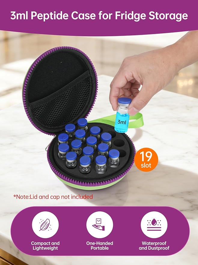 19-Slot Peptide Case for Fridge ＆Travel, Peptide Storage Case for 3ML Vials | Vial Holder Storage for Insulin Vials, Peptide Vials, Ampoules, Sample Vial ect. Fits Diabetics, Traveler, Lab ＆ DIY