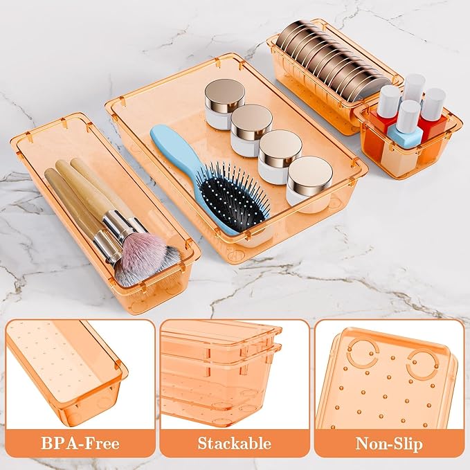 SpaceHacks 25 PCS Plastic Drawer Organizer, 4-Size Versatile Organizer Trays & storage Bins