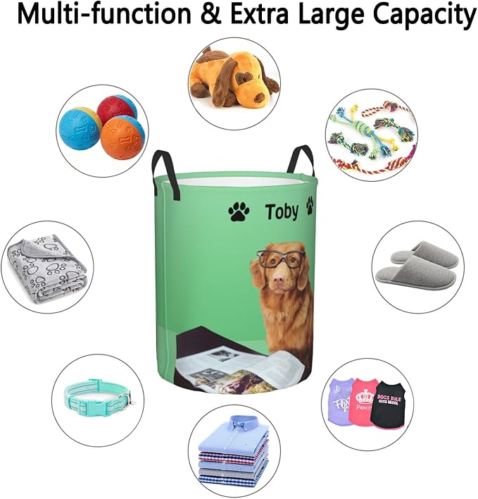 Personalized Large Dog Toy Storage Basket Bin Collapsible Custom Pet Stuff Box Chest Container for Living Room Organizer for Dog Toys,Dog Food,Blankets,Clothing (Mint)