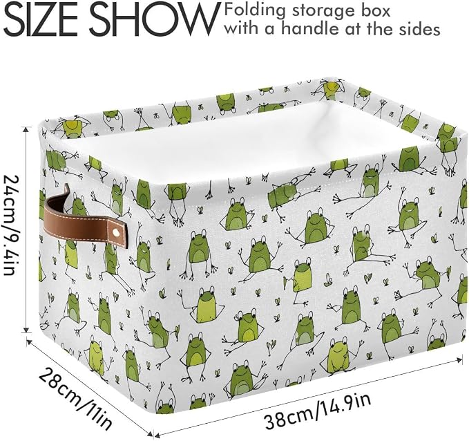 susiyo Large Foldable Storage Bin Funny Frogs Fabric Storage Baskets Collapsible Decorative Baskets Organizing Basket Bin with PU Handles for Shelves Home Closet Bedroom Living Room-1Pack
