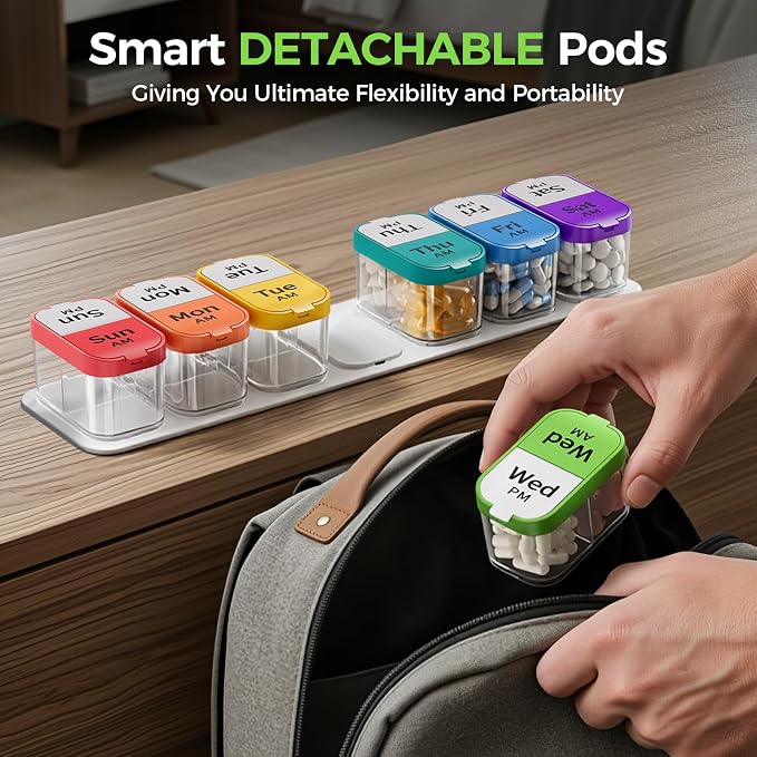 Extra Large Pill Organizer 2 Times a Day, Weekly AM PM Pill Case 7 Day | Large Capacity Fit All Medications and Supplements, Detachable Daily containers for Easy to Use and Travel, Durable BPA-free
