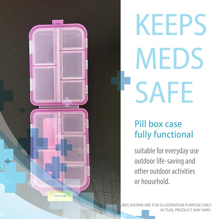 Deke Home - Portable Pill Organizer with 10 Large Compartments & 14 Medication Labels, Daily Pill Box for Vitamins, Supplements & Medicine, Portable Travel Case (Pink)