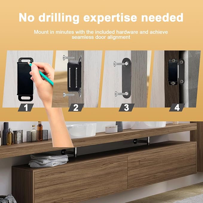 24Pcs Cabinet Door Magnets Catch, Black | Magnetic Shutter Hardware, Drawer Magnet Latch, For Closure Cupboard Closet Bathroom