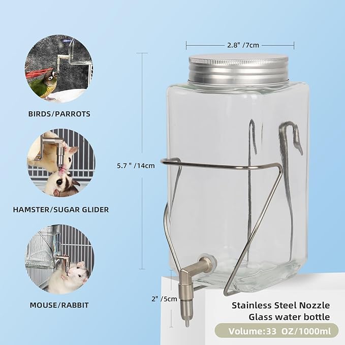 Rabbit Water Bottle, Bird Non drip Water Dispenser, Suitable for Guinea Pigs, Totoro, Rats, Hamsters and Other Small Animals(33 oz)