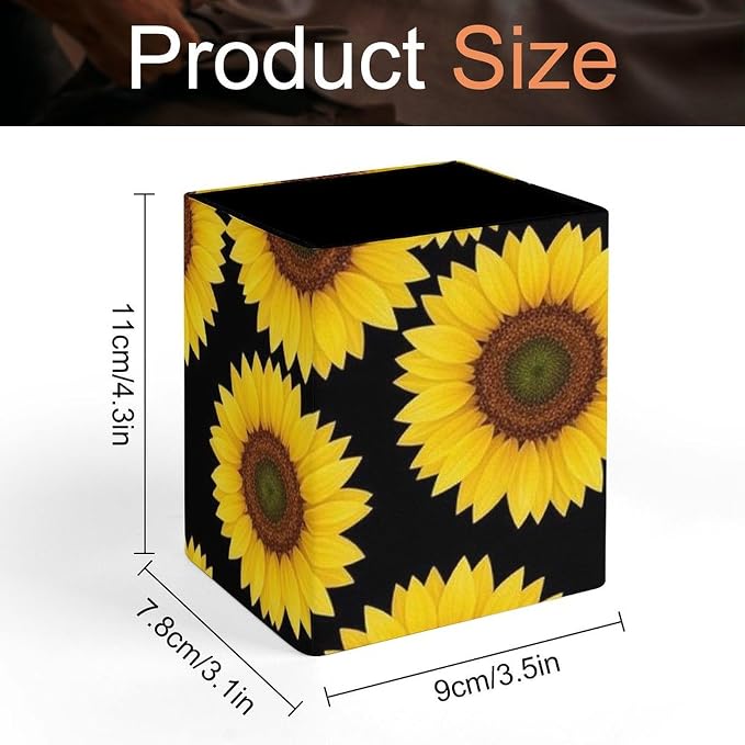 Pen Holder for Men Women, Floral Black Yellow Flowers Sunflower Pen Pencil Organizer Box Makeup Brush Holder Office Supplies Desk Accessories