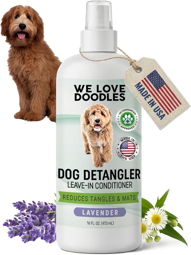 We Love Doodles Dog Detangler Spray - Leave-in Conditioner for Dogs - Dog Detangling Spray - Dematting Spray for Dogs - Tangle Remover - Made in The USA (Lavender)