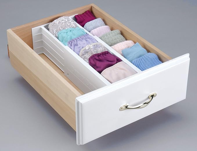 Dial Industries Dresser Drawer Organizer Dividers, Set of 2, 4.5" Deep | Slides apart to fit drawers of any length, Separates socks, underwear and small items, Great for bedroom or bathroom drawers