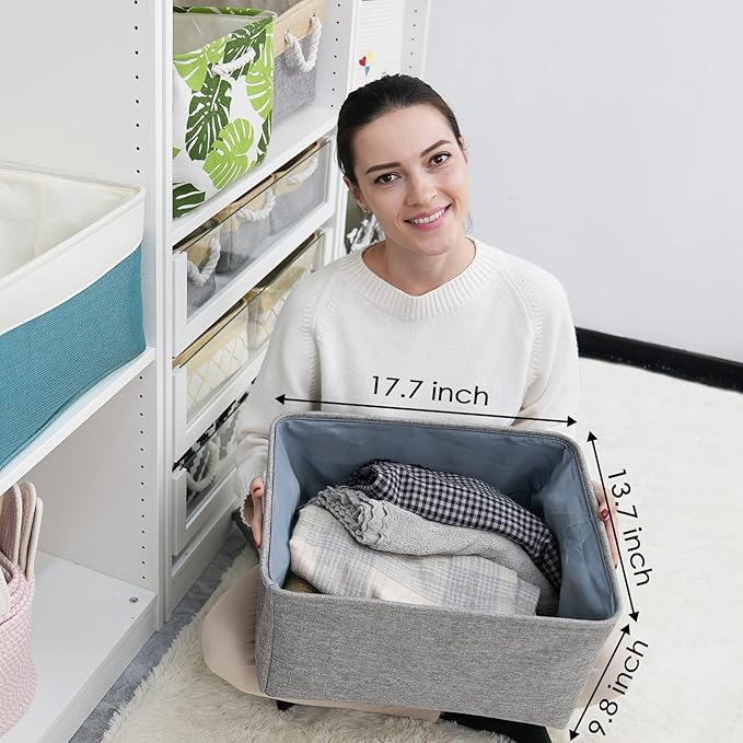 Fabric Storage Bins Baskets for Organizing, Large Sturdy Storage Basket W/Handles, Decorative Foldable Storage Baskets for Shelves Closet Nursery Toy (X Large - 3 Pack 17.7L×13.8W×9.8H)