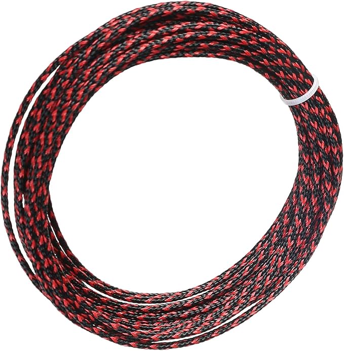 Jutagoss PET Expandable Braided Cable Sleeve, 16.4ft - 1/8 inch Black Red Cable Management Sleeve, Wire Loom Tube Cord Protector for USB Cable, Power Cord, Audio Video and More, 1Pc
