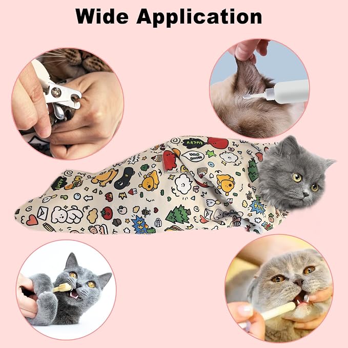 Cat Grooming Wrap for Nail Clipping Medicine, for Cats up to 7lbs | Soft Self-Adhesive Restraint Blanket for Aggressive Cats, Anti-Scratch Bite Wrap for Teeth Brushing & Ear Cleaning