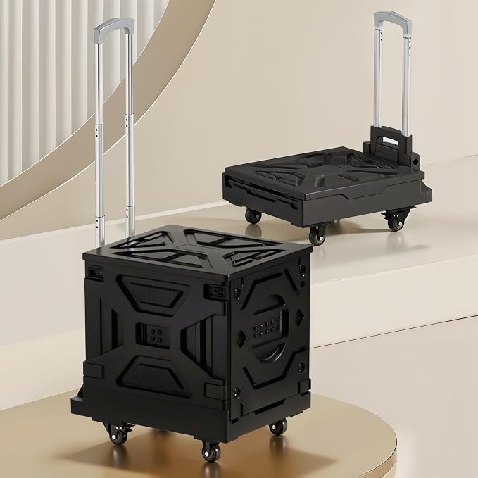 VECELO 66LHeavy-Duty 2-in-1 Foldable Utility Cart, Large Capacity Rolling Crate, Thickened Material with Silent Swivel Wheels, Dual Modes (Basket/Flatbed) for Grocery, Laundry, Camping, Black