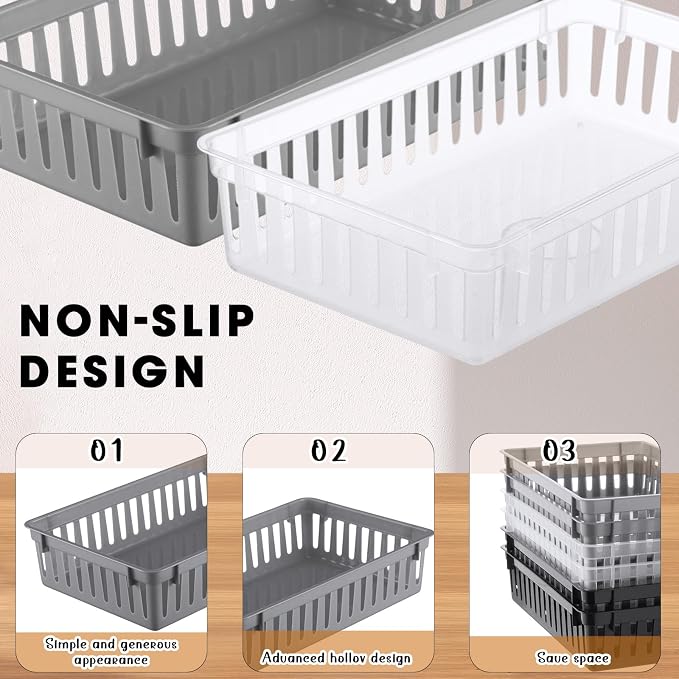 Wenqik Set of 12 Small Plastic Baskets for Organizing, Black,Gray,Clear