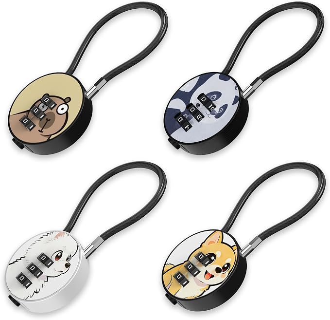Small Combination Lock for Luggage, Gym Locker, Backpack Bag Zipper, Mini Combo Lock with Code, 5.12 Inch Steel Cable Padlock for Travel Suitcase (4-Mult, Gentle)