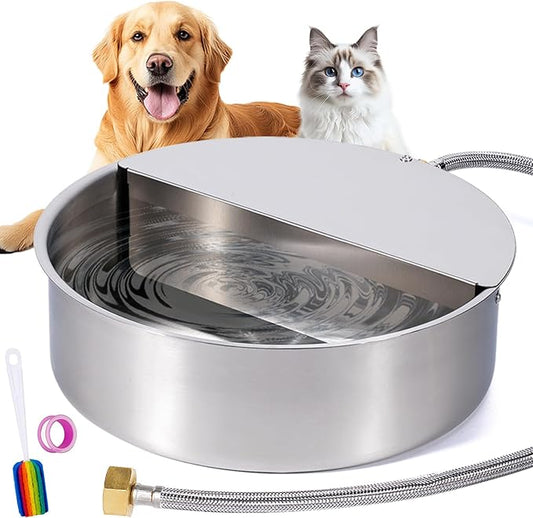 6L Automatic Dog Water Bowl Dispenser Outdoor Stainless Steel Pet Waterer Self Filling Waterer for Large Dog Cat Chicken Duck Goat