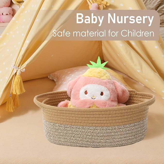 JMvicyroam Small Woven Basket, Empty Gift Basket, Jute&Brown/2 Pack | Small Gift Basket, Cotton Rope, 12 x 8 x 76 in, Handles, Includes Ribbon and Bag, Birthday Gift Basket