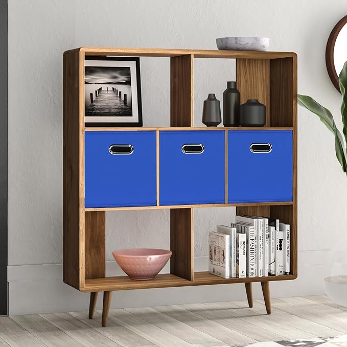 Black Foldable Storage Cubes Bins, Fabric Storage Box Cubes Organizer Baskets with Dual Handles for Home Organizer,Set of 3,(Dark Blue)