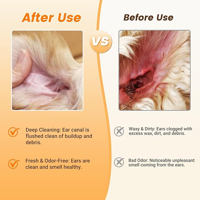 4 Pack Dog Ear Drops, Dog Ear Cleaner Drops, Ear Infection Treatment for Dogs and Cats, Natural Herbal Ear Cleaning Solution for Dirty,Itchy,Smelly,Inflammed Pet Ears, 2 oz with Dropper