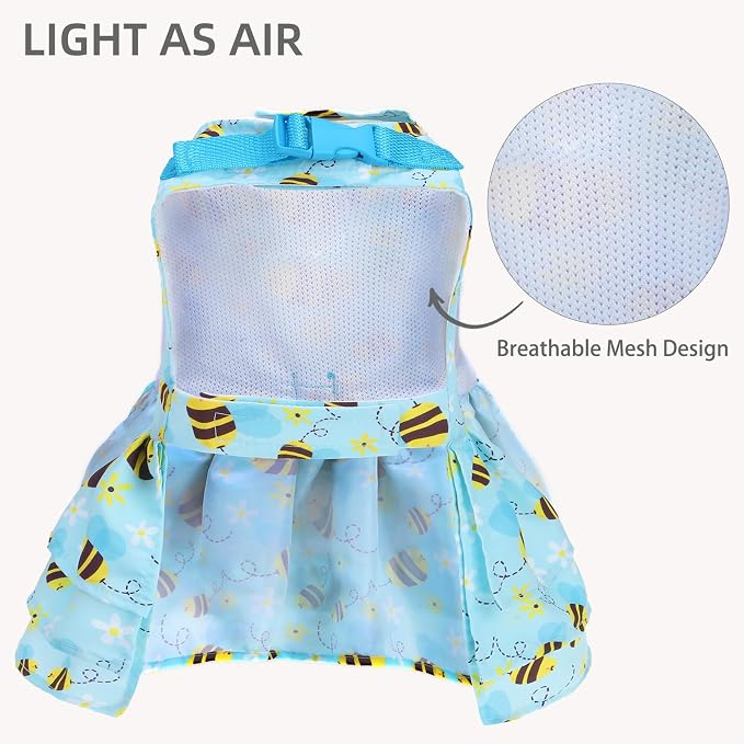 PUPTECK Summer Dog Dress with Bow and Leash Ring, Blue Yellow Bee M | Cute Adorable Breathable Mesh Dog Clothes for Small Medium Dogs Puppy Cats, Pet Outfit Apparel for Birthday Party