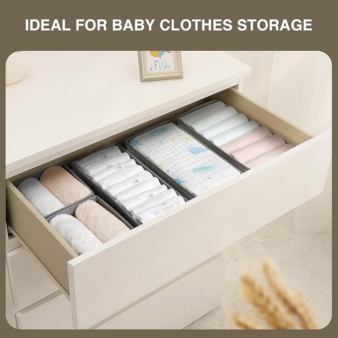 DIMJ Drawer Organizers, Set of 12 Clothes Drawer Organizer, Foldable Closet Drawer Organizer, Dresser Drawer Organizers Dividers for Baby Clothes, Socks, Belt, Tie (Black)