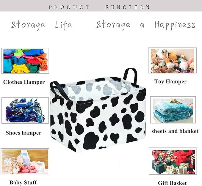 Kid Storage Basket Gift Shelf Basket Toy Storage Bin, Nursery Basket Organizer Box for Children Room Deco With Handles (Cow pattern)