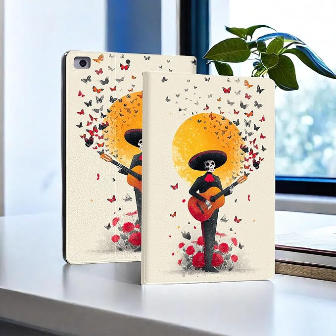 for Microsoft Surface Pro 7 Plus,Surface Pro 7/6/5/4 12.3" Tablet Case,Auto Wake/Sleep,Adjustable Stand Protective Cover - Day of The Dead Guitar Skeleton