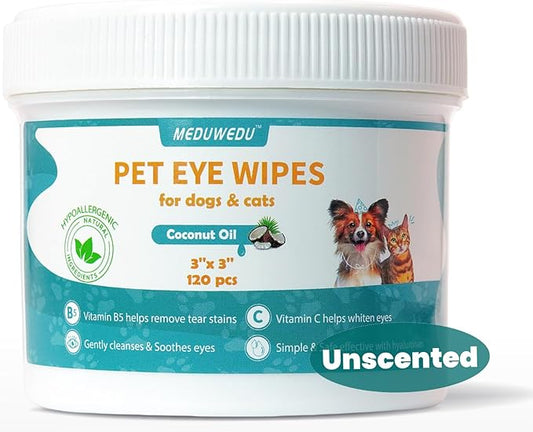 MEDUWEDU Eyes Wipes for Dogs & Cats 120 Counts, Grooming Kit Care for Dogs and Cats, Prevent Tear Stains, Eye Debris, Discharge, Mucus Secretions,Unscented