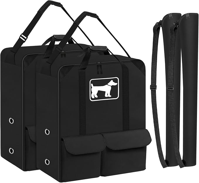 SIRUITON 2PcsThick 600D Dog Playpen Storage Bag Fit 32" H 8 Panels 9 Stakes | Suitable for Foldable Exercise Pet Playpen, Dog Fence Travel Bag with Reinforced Double Handles & Two external pockets.