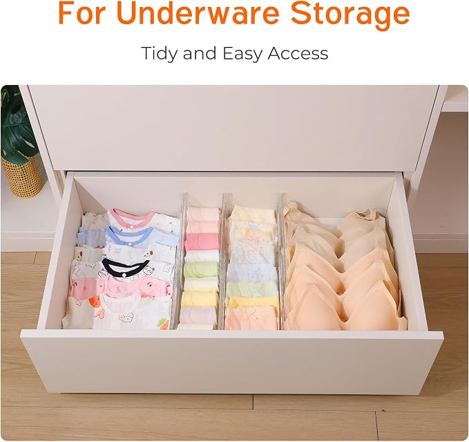 4" High Drawer Dividers for Clothes, 10.2"-16.5" Expandable 12 Pack | Adjustable Dresser Drawer Organizer, Clear Separators for Closet, Baby Clothing, Socks & Underwear Storage, Space Saving