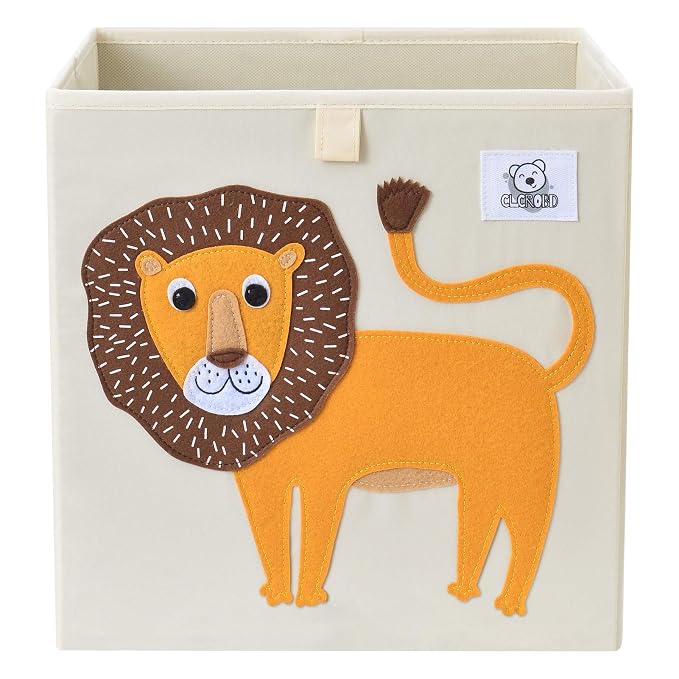 13 Inch Animal Cube Storage Bins, Foldable Fabric Kids Toy Box & Toy Chest | Kids Storage Cubes, Toy Storage Organizer Basket for Toddlers, Boys and Girls, Playroom and Nursery (Lion)