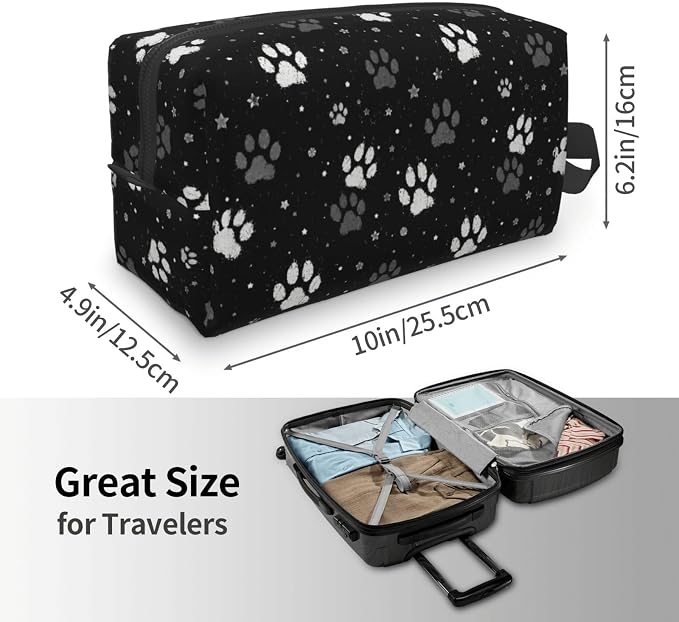 Vintage Pet Paw Print Makeup Bag for Women, Cute Dog Lover Cosmetic Bag Travel Toiletry Pouch Zipper Organizer Gift for Pet Lovers Gym Daily Use 10x6.2x4.9 Inch
