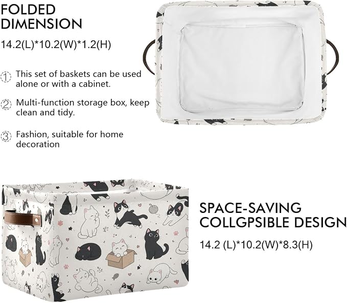 Kigai Storage Basket, Fabric Collapsible Closet Organizer Bin | Cute Cats Waterproof Foldable Canvas Basket with Handles for Shelves, Nursery, Closet, Bedroom & Bathroom