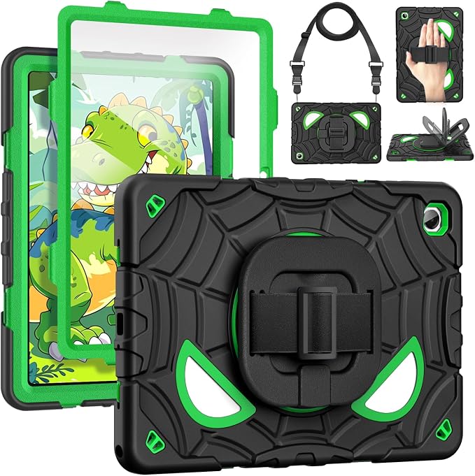 Grifobes Case for Samsung Galaxy Tab A11+ / A9+ Plus 11 inch 2026/2024, Full Protection with Screen Protector/Rotating Stand, Hand/Shoulder Strap for 11” Tablet Cover Black+Green