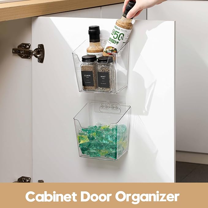 8-Pack Adhesive Cabinet Door Organizer Kitchen, Hanging Storage Bins, Stick on Small Wall Storage Container, Bathroom Floating Shelf Under Sink Caddy Spice Rack for Pantry Organizer, Office, Dorm
