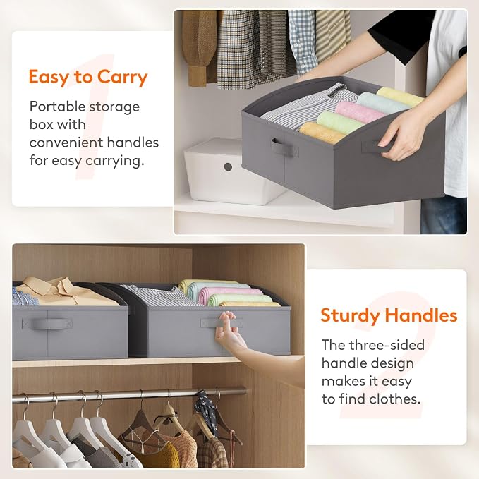 Lifewit Trapezoid Closet Storage Bin for Shelf, 6 Packs 23L, Gray | Non-woven Closet Organizer Baskets with Handles, Foldable Clothes Containers Boxes for Clothing, Book, Purse, Extra Large
