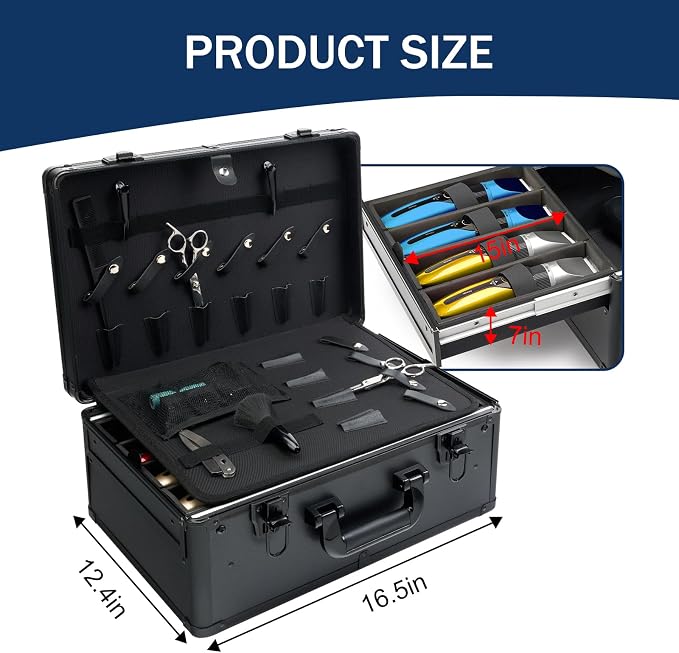 MoyRetty Professional Barber Case Portable Aluminum Organizer for Hair Stylists & Pet Groomers Hairdresser Tool Metal Buckle Box Organizer Traveling Suitcase (Simple)