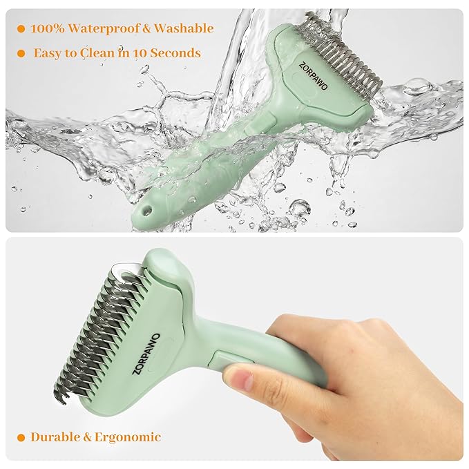 Undercoat Rake & Self-Cleaning Deshedding Brush for Dogs & Cats, Removes Mats & 95% Loose Hair, Grooming Tool for Long Hair Pets - Green