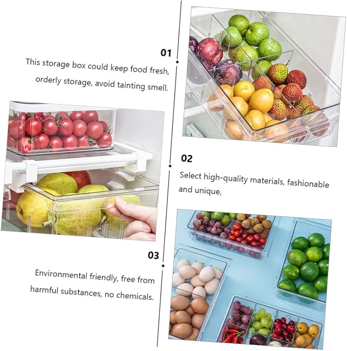 Transparent Pet Refrigerator Drawer Storage Box Retractable Food Organizer for Fruits and Vegetables Space-saving Design Easy to Clean Eco-friendly Beige