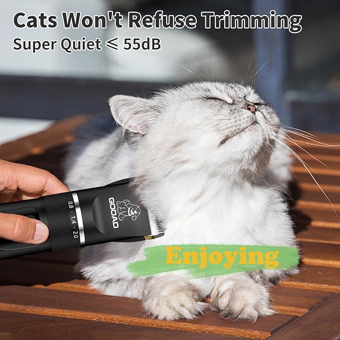 Goood Cat Clippers for Matted and Long Hair - Cordless, Low Noise Paw Trimmer, Quiet Pet Hair Clippers for Cats and Dogs (Black)