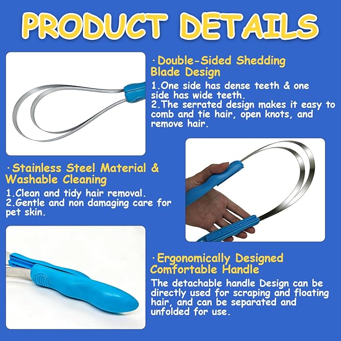 Horse Shedding Tool, Stainless Steel Shedding Blade for Horses & Dogs, Dog Shedding Brush for Double Coat Dogs, Deshedding Tool Grooming Brush for Horse Dog Cat(Double Loop)