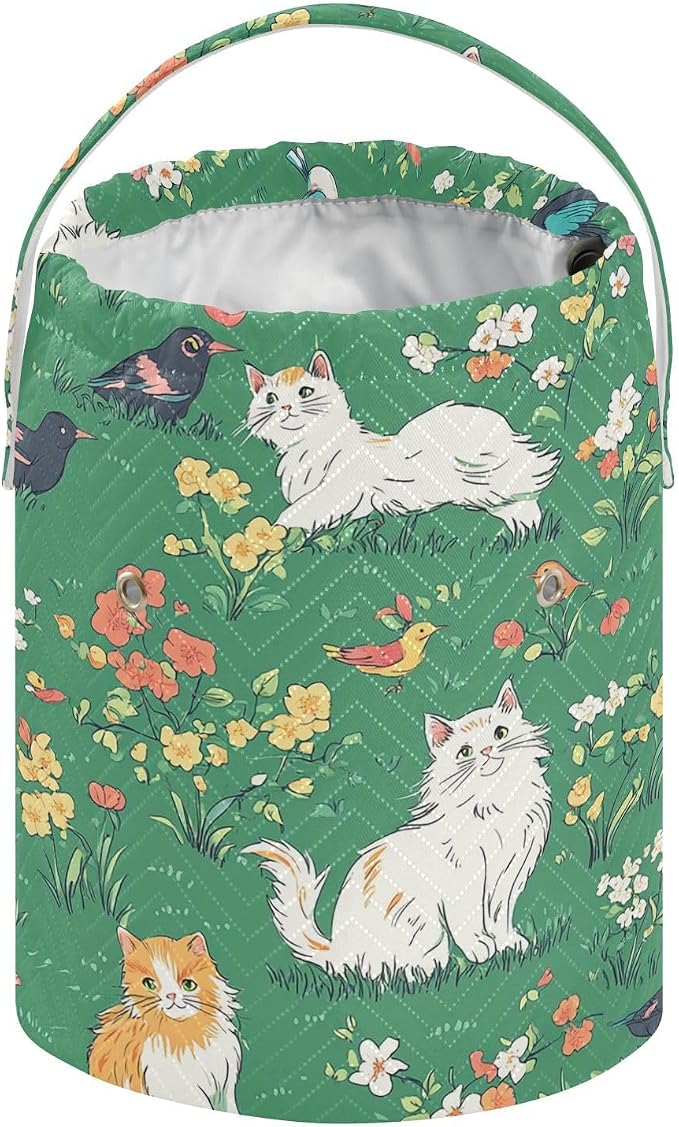 Tatenale Crochet Bag Yarn Bag Knitting Project Bag with Pockets and Handle Portable Yarn Storage Organizer Tangle Free 8.3x11 InchGreen Persian Cat and Hummingbird in Spring39