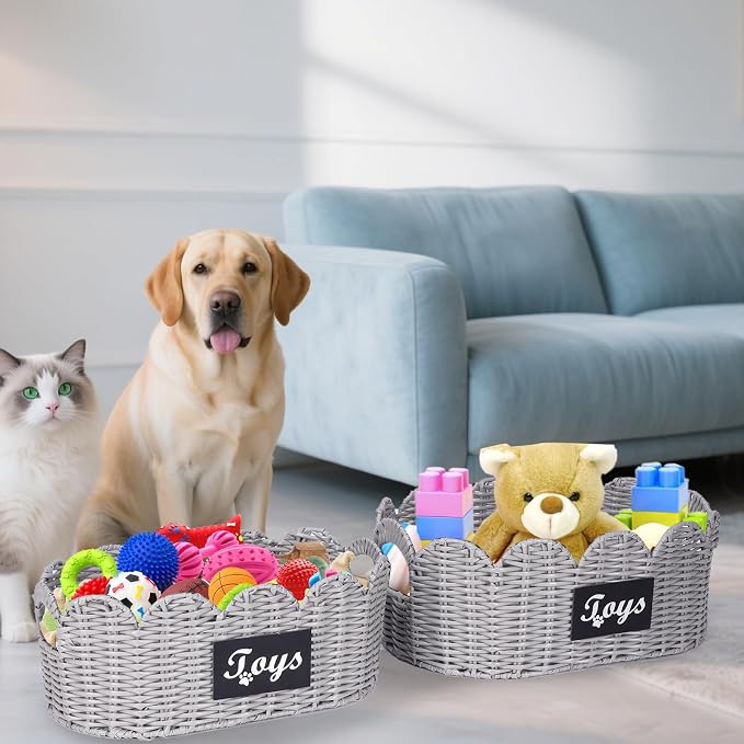 Dog Toy Storage Bin Large Cotton Rope Basket for Dog Toys,2Pack Pet Toy Basket with Handles, Decorative Toys Box Storage Organizer, Pet Toy Organizer for Home and Living Room Organization